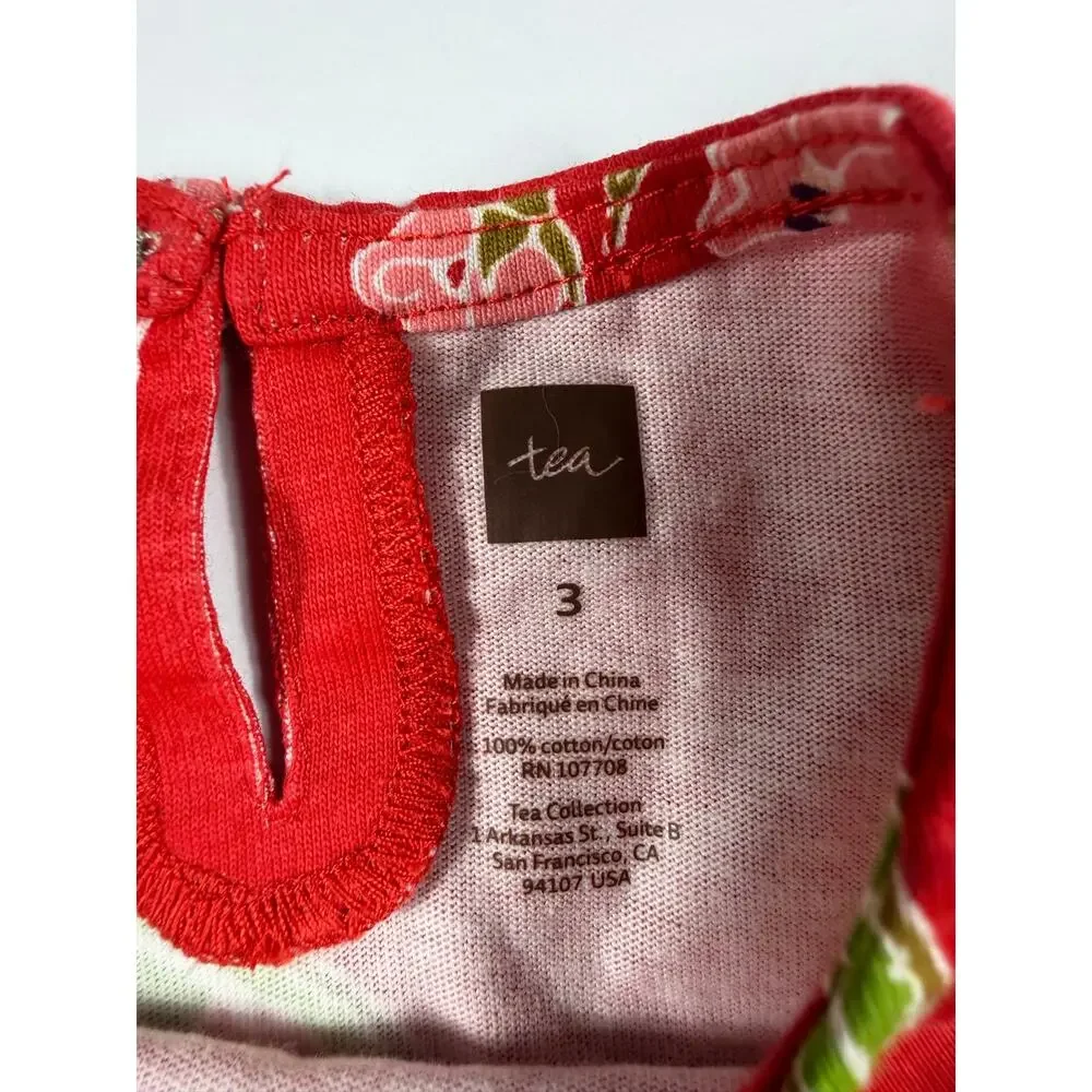 NEW Tea Collection Rowan Floral Tiered Dress Red Pink Girls Size 3